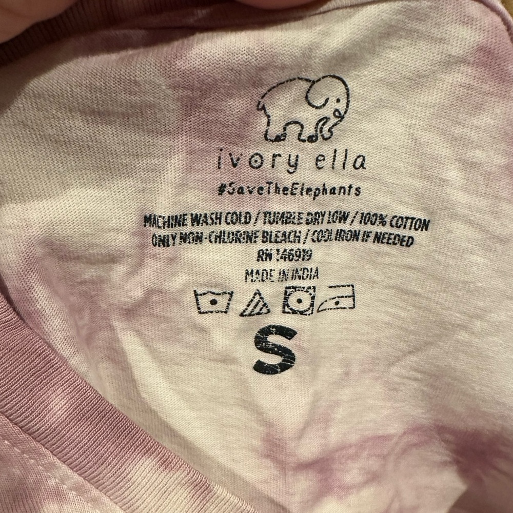 Ivory Ella Elephant Creamy white Purple Tie-Dye Long Sleeve Crew Neck Tee Top S - Picture 5 of 10